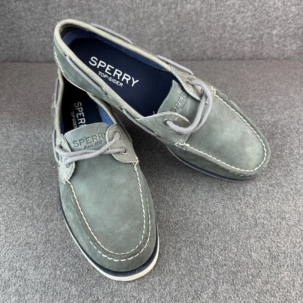Sperry Top-Sider Mens 8.5 Gray‎ Leather Boat Shoes Round Toe Casual